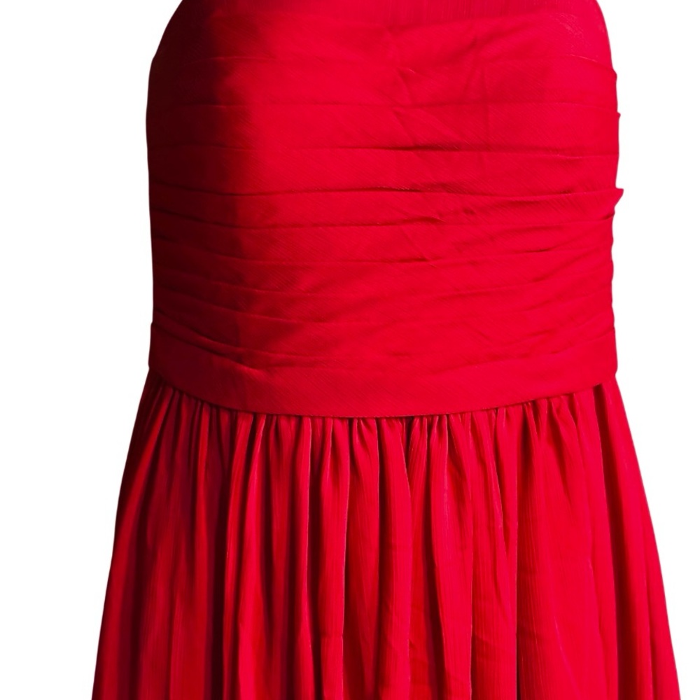 Azazie Red formal Gown chiffon strapless sweetheart neckline ruched fitted - Picture 3 of 14